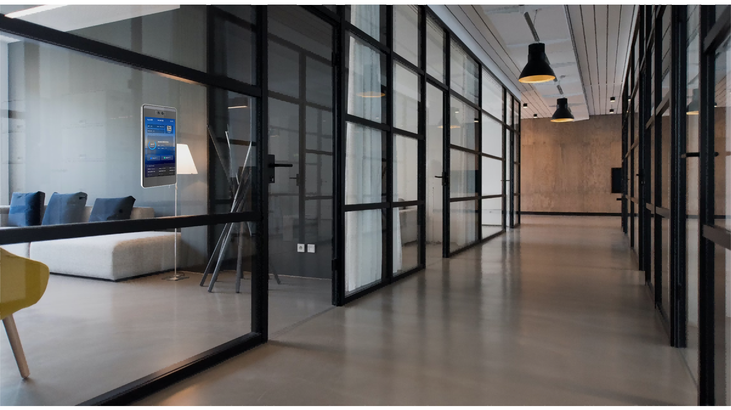 智慧会议室 办公走廊场景 强盛科技 智能门禁终端 智慧办公空间